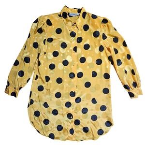 Vintage Lizzy & Johnny Polka Dot Button Up Long Sleeve Shirt 14 Satin Retro‎ 90s